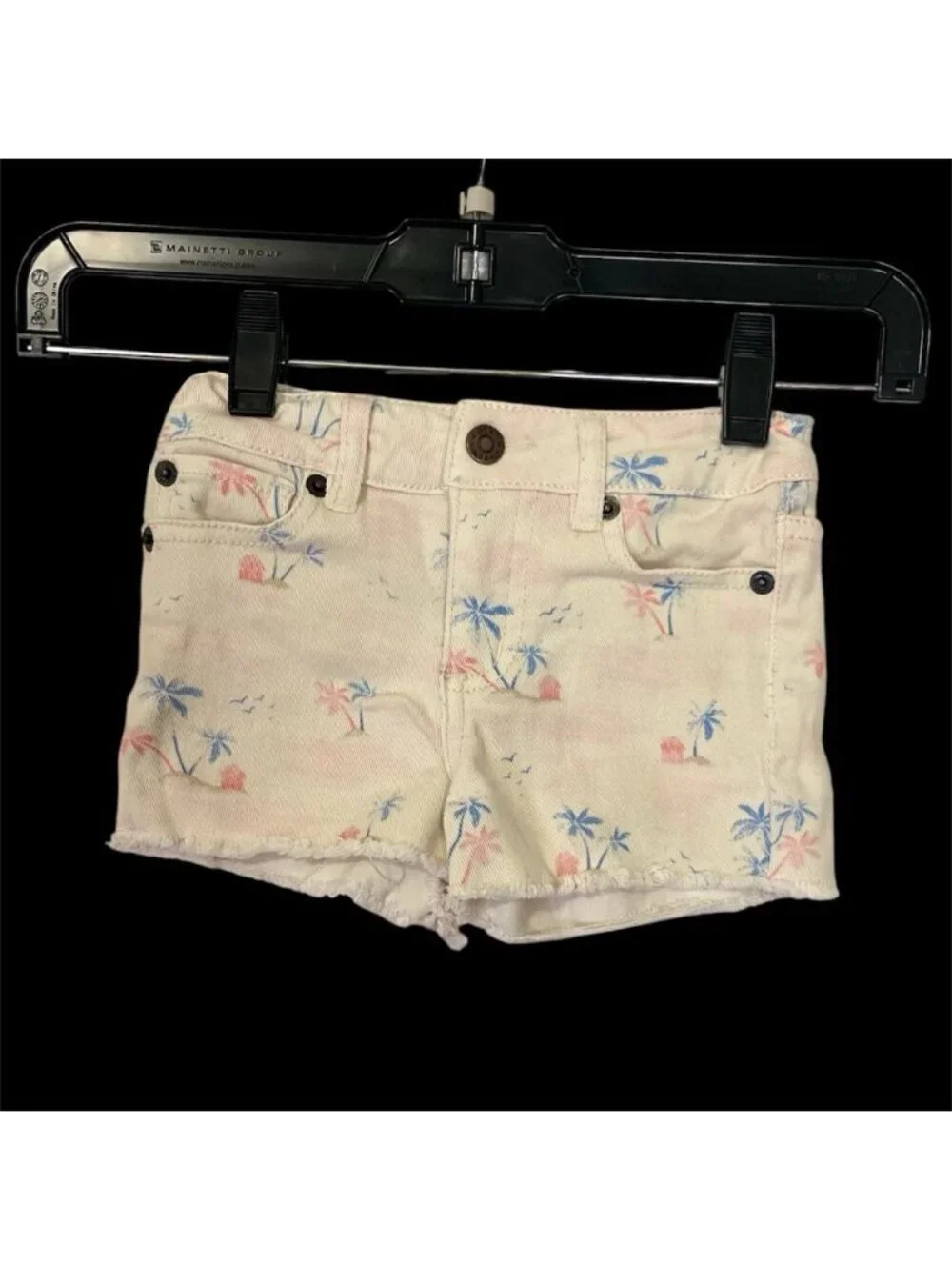 Lucky Brand Riley Shorts Girls Sz 3T Palm Trees Raw Hem Denim 5 Pocket Stretch